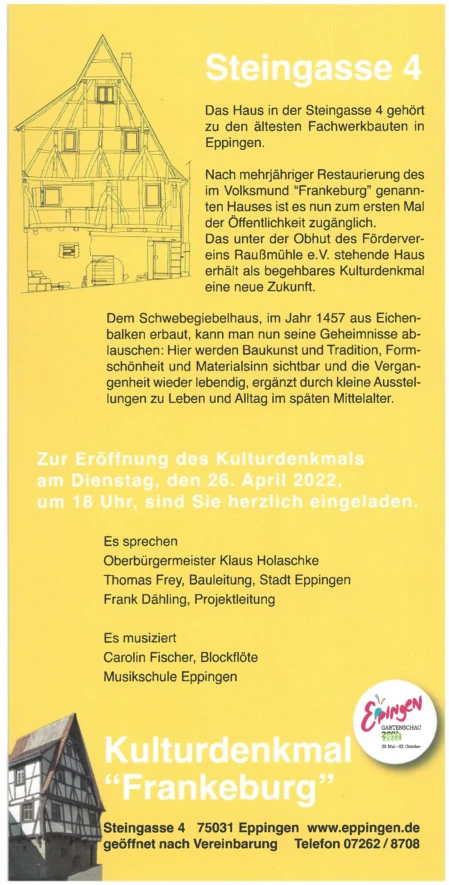 Flyer zur Eröffnung der Steingasse 2022 (Rückseite)