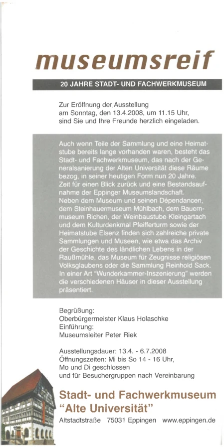 Flyer zur Ausstellung "museumsreif" (Rückseite)